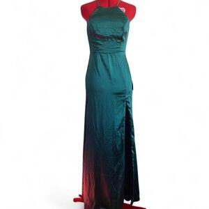 Lulu's Teal Satin Maxi Dress